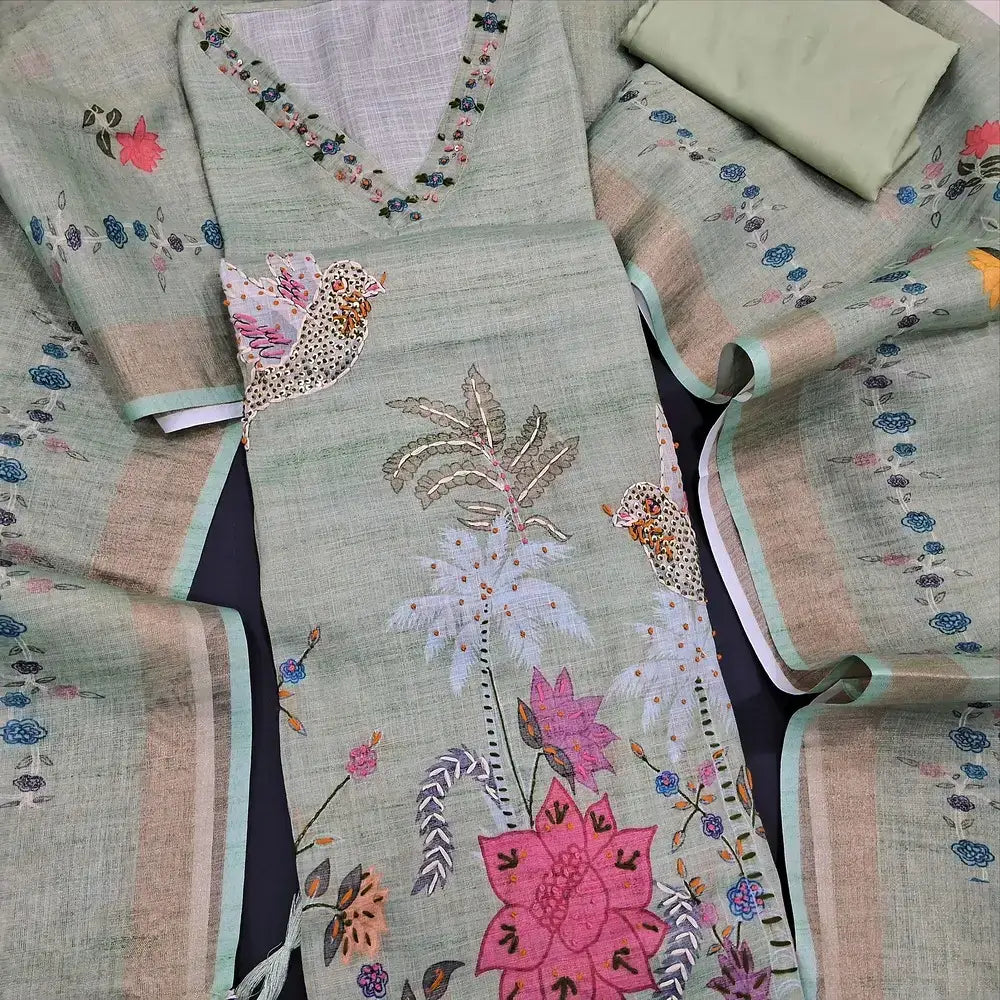 Pastel green digital printed tissue linen salwar material jn251602-Neidhal