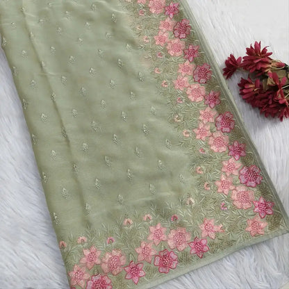 Pastel green embroidered shimmer chiffon saree ns189-Neidhal