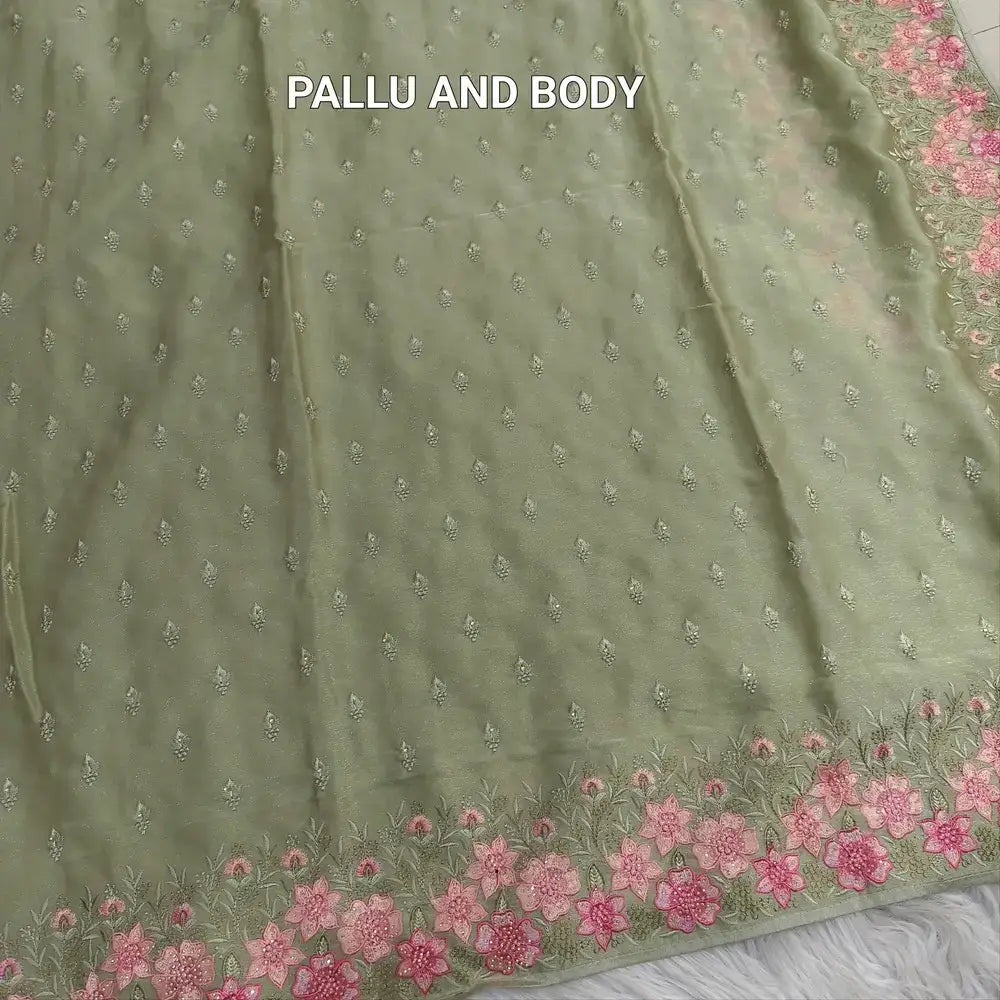 Pastel green embroidered shimmer chiffon saree ns189-Neidhal