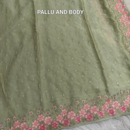 Pastel green embroidered shimmer chiffon saree ns189-Neidhal