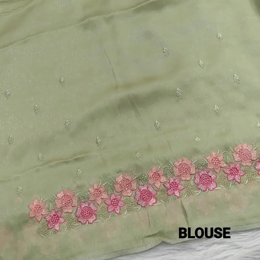 Pastel green embroidered shimmer chiffon saree ns189-Neidhal