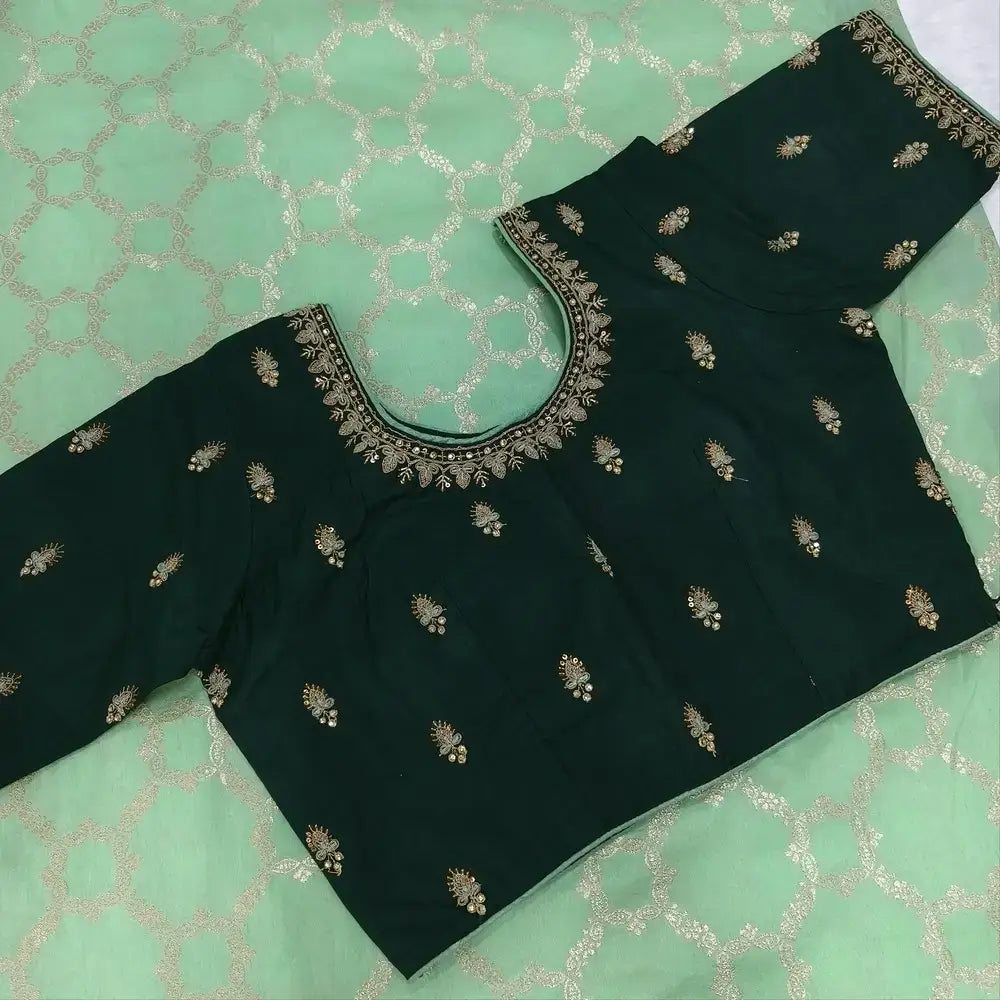 Pastel green fancy silk cotton designer saree blouse