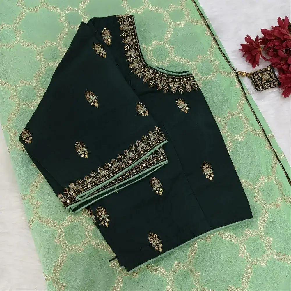 Pastel green fancy silk cotton designer saree blouse - Neidhal