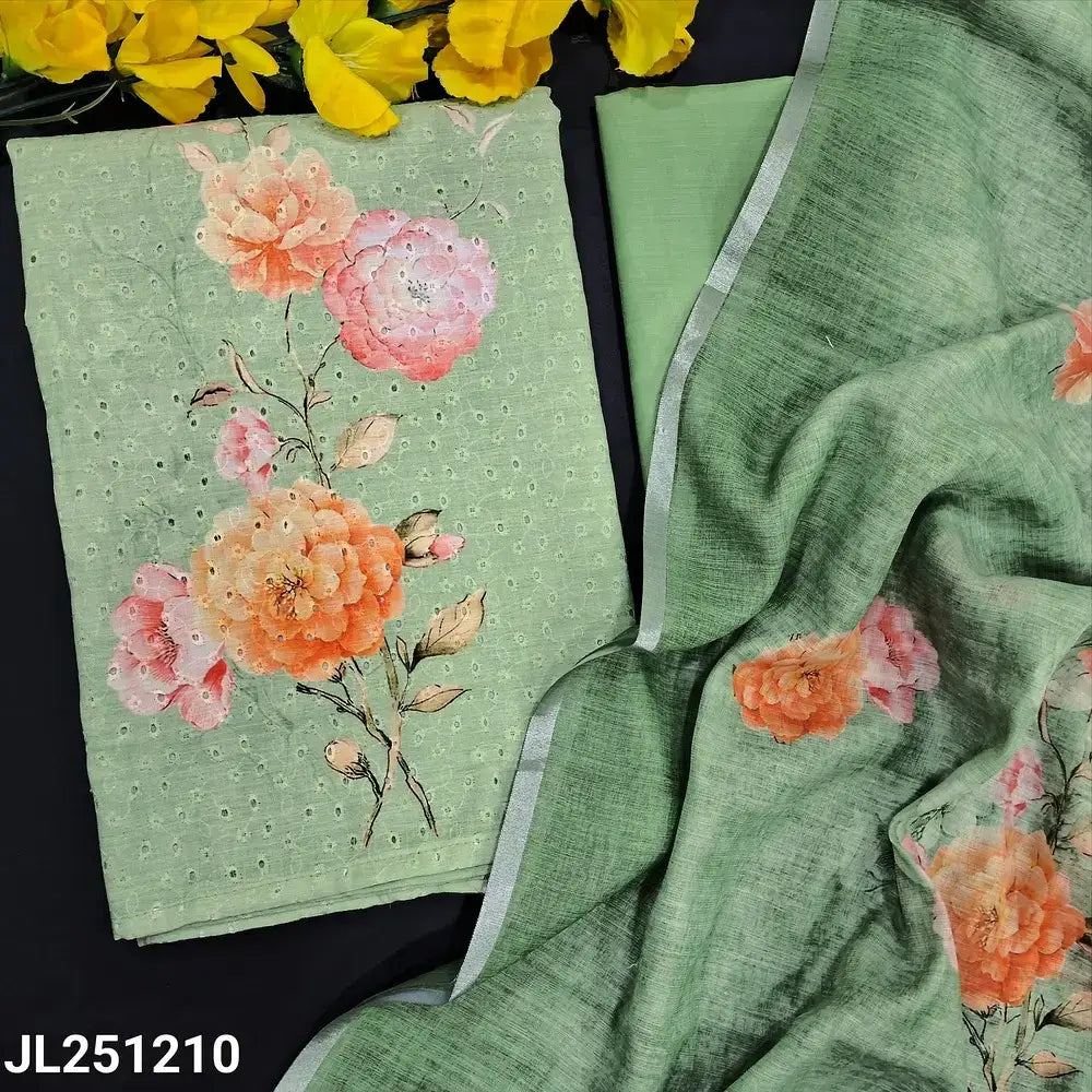 Pastel green floral printed cotton salwar material jl251210-Neidhal