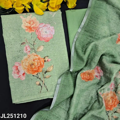 Pastel green floral printed cotton salwar material jl251210-Neidhal