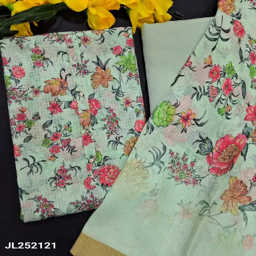 Pastel green floral printed fancy kota silk cotton salwar material jl252121-Neidhal