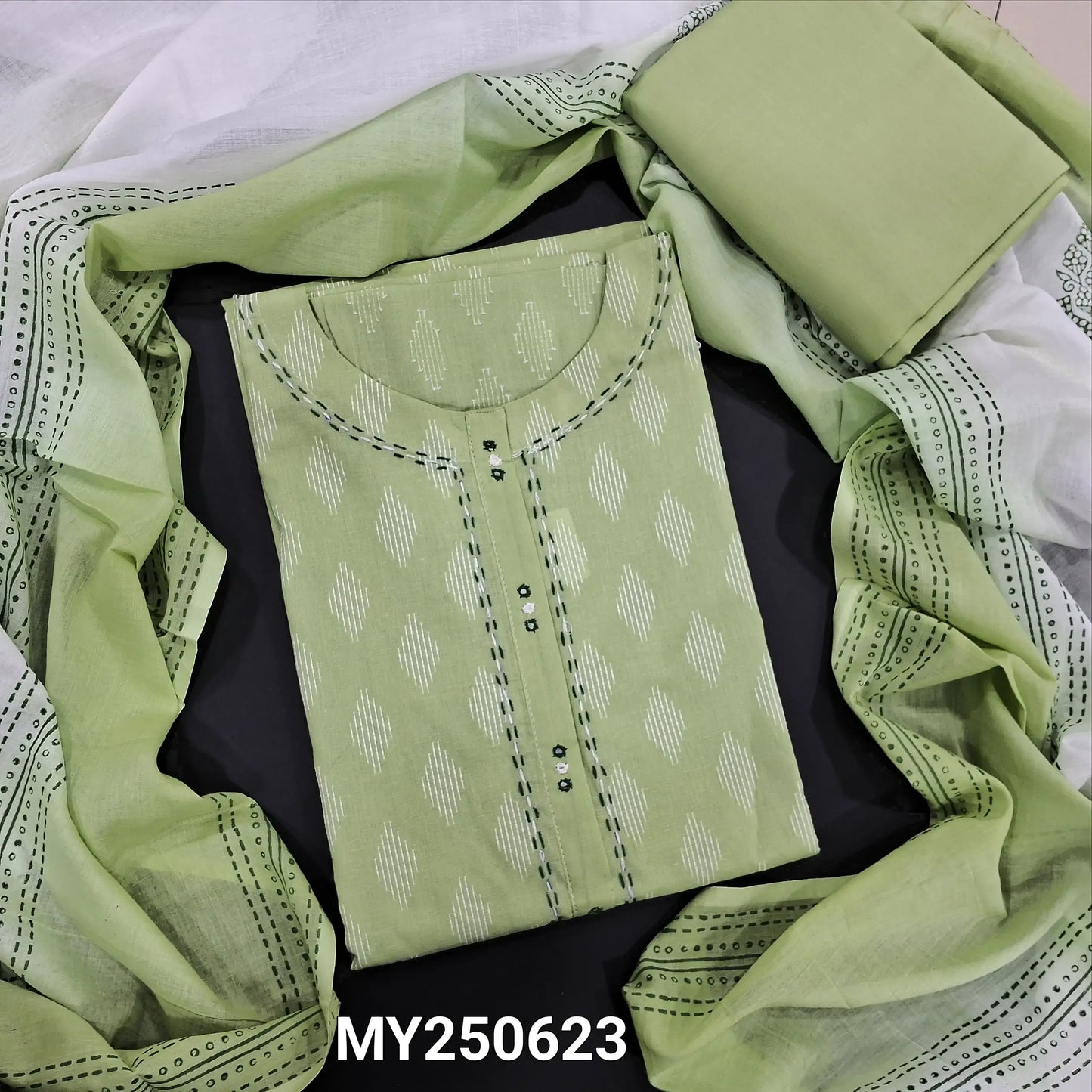 Pastel green jakard cotton salwar material my250623-Neidhal