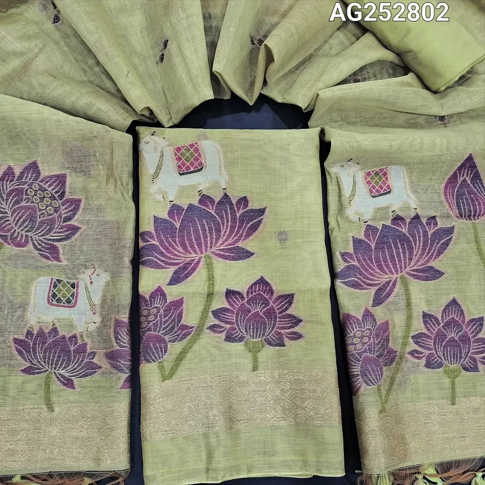Pastel green jamdani woven premium silk cotton salwar material ag252802 Neidhal