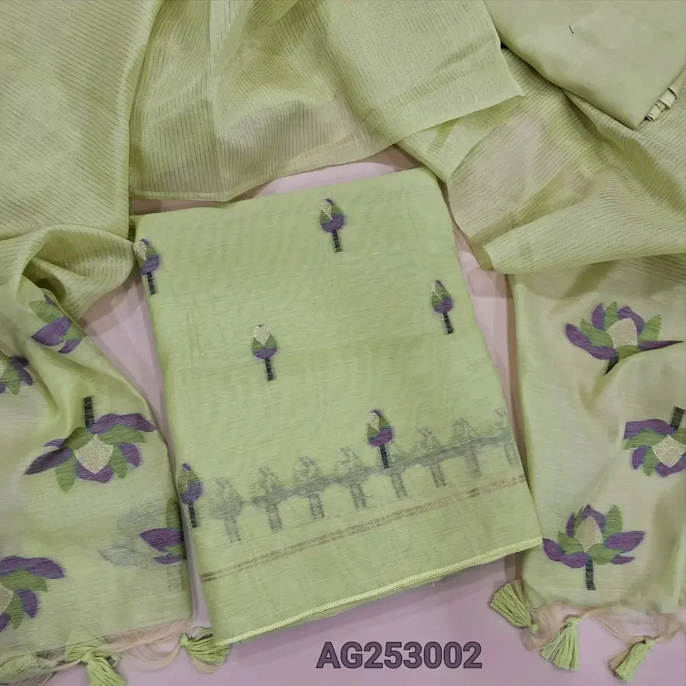 Pastel green jamdani woven premium silk cotton salwar material ag253002 Neidhal