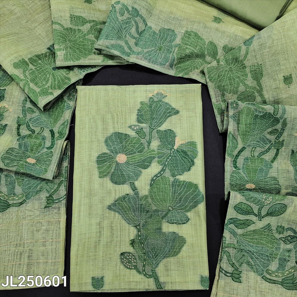 Pastel green jamdani woven silk cotton salwar material jl250601-Neidhal
