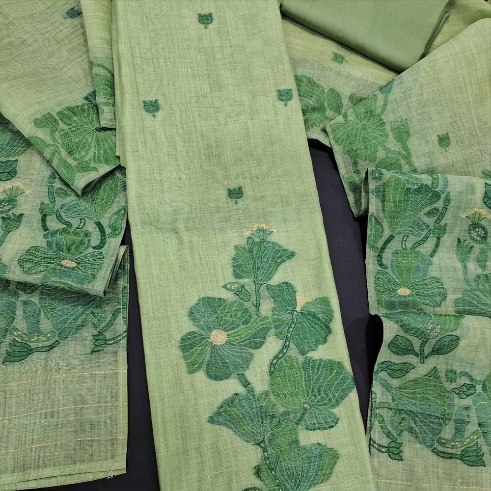 Pastel green jamdani woven silk cotton salwar material jl250601-Neidhal