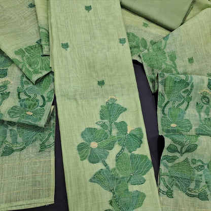 Pastel green jamdani woven silk cotton salwar material jl250601-Neidhal