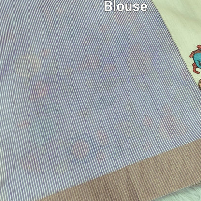 Pastel green kalamkari fancy soft silk saree ns106-Neidhal