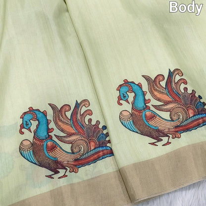 Pastel green kalamkari fancy soft silk saree ns106-Neidhal