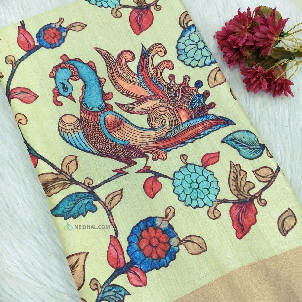 Pastel green kalamkari fancy soft silk saree ns106-Neidhal