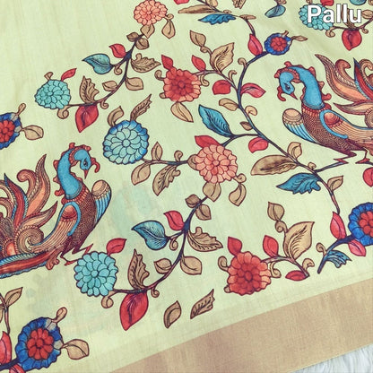 Pastel green kalamkari fancy soft silk saree ns106-Neidhal