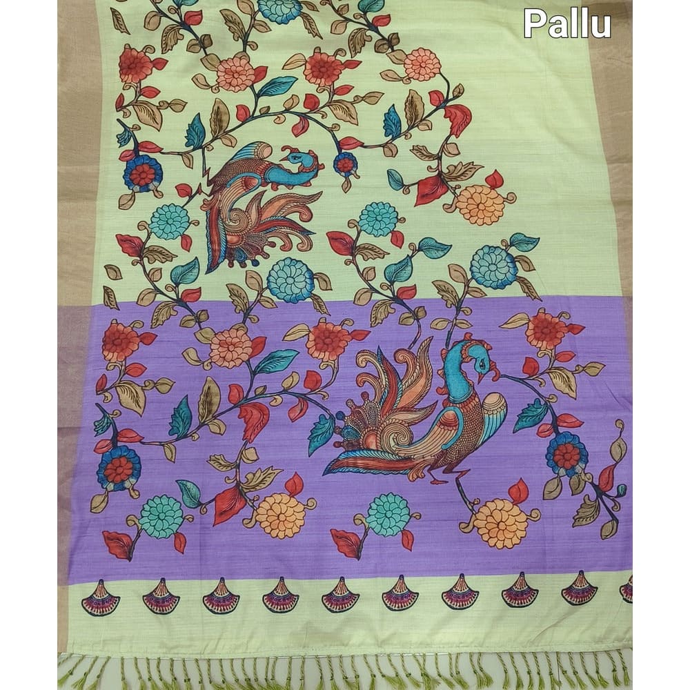 Pastel green kalamkari fancy soft silk saree ns106-Neidhal