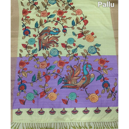 Pastel green kalamkari fancy soft silk saree ns106-Neidhal