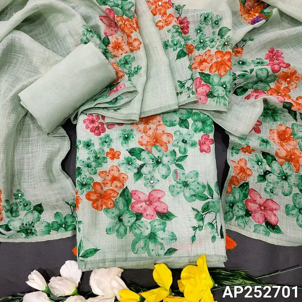 Pastel green printed linen salwar material ap252701-Neidhal