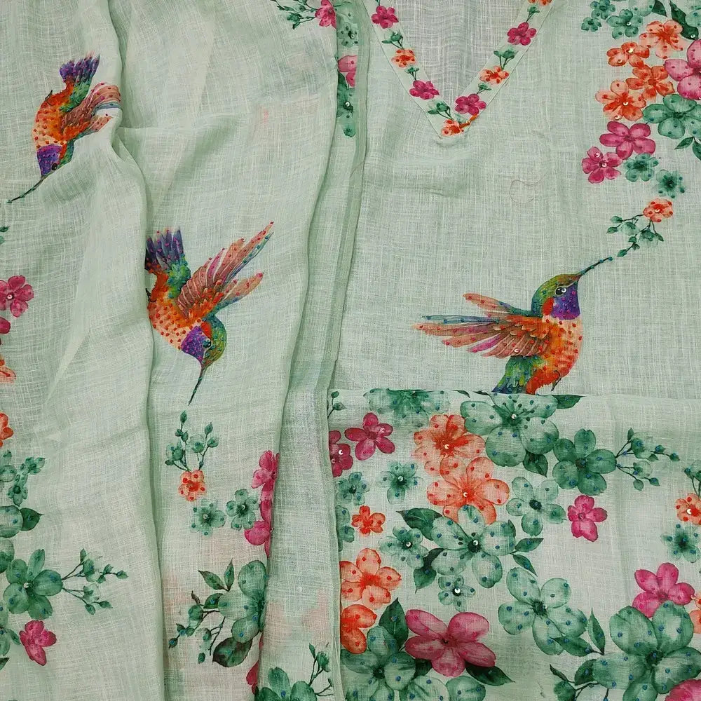Pastel green printed linen salwar material ap252701-Neidhal