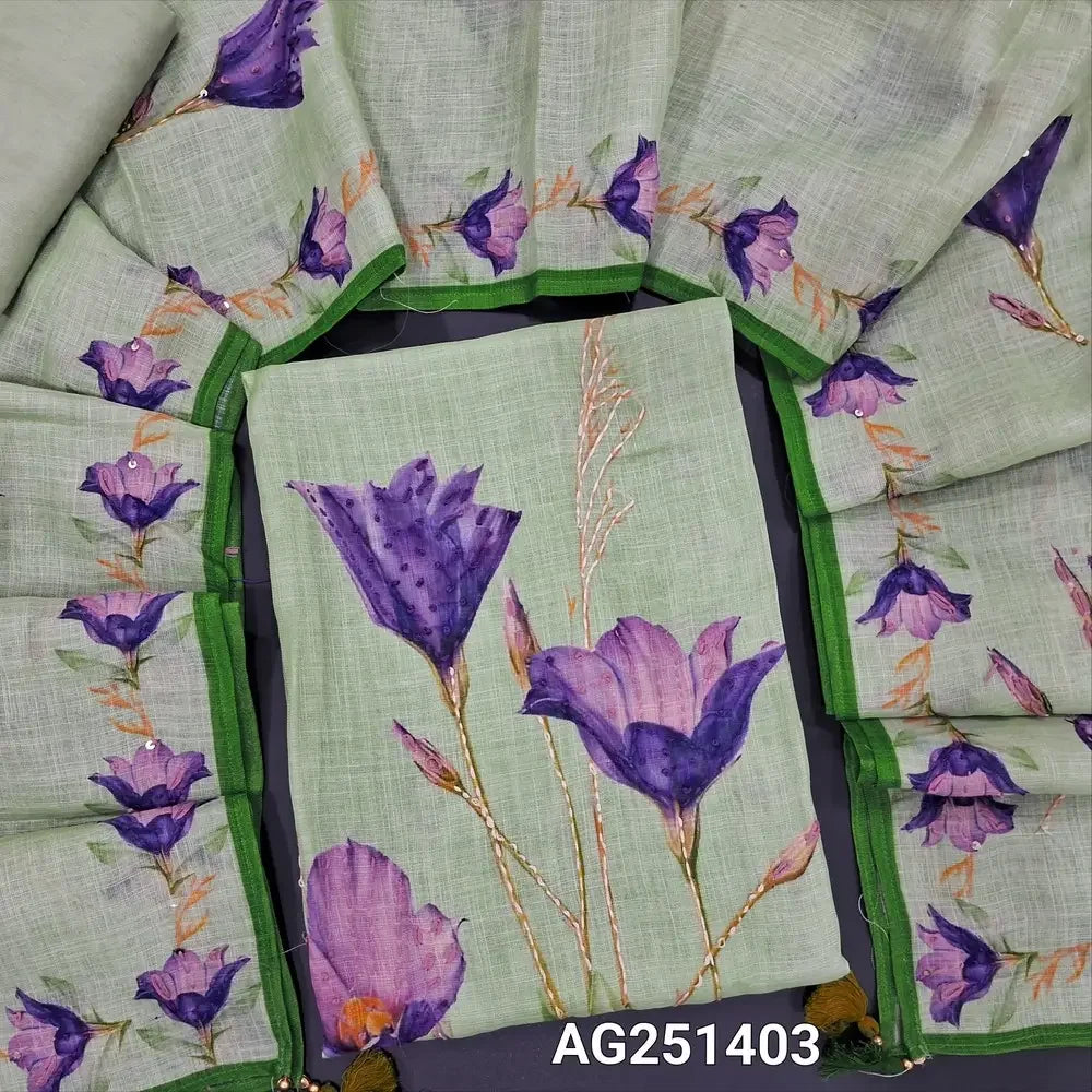 Pastel green printed pure linen salwar material ag251403-Neidhal