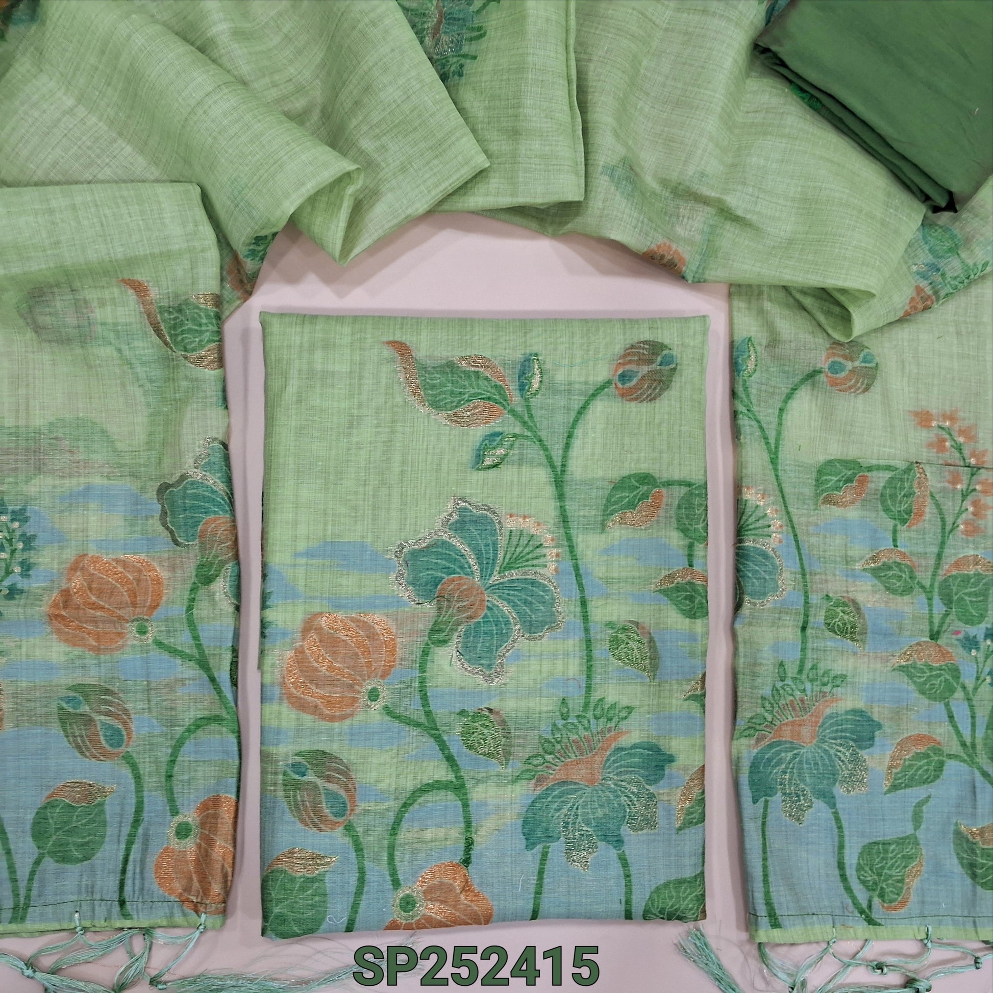 Pastel Green silk cotton salwar material SP252415-Neidhal