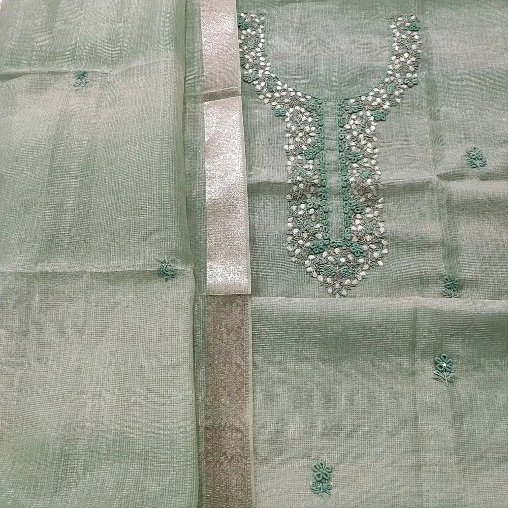 Pastel green tissue kota silk cotton salwar material mr251902-Neidhal