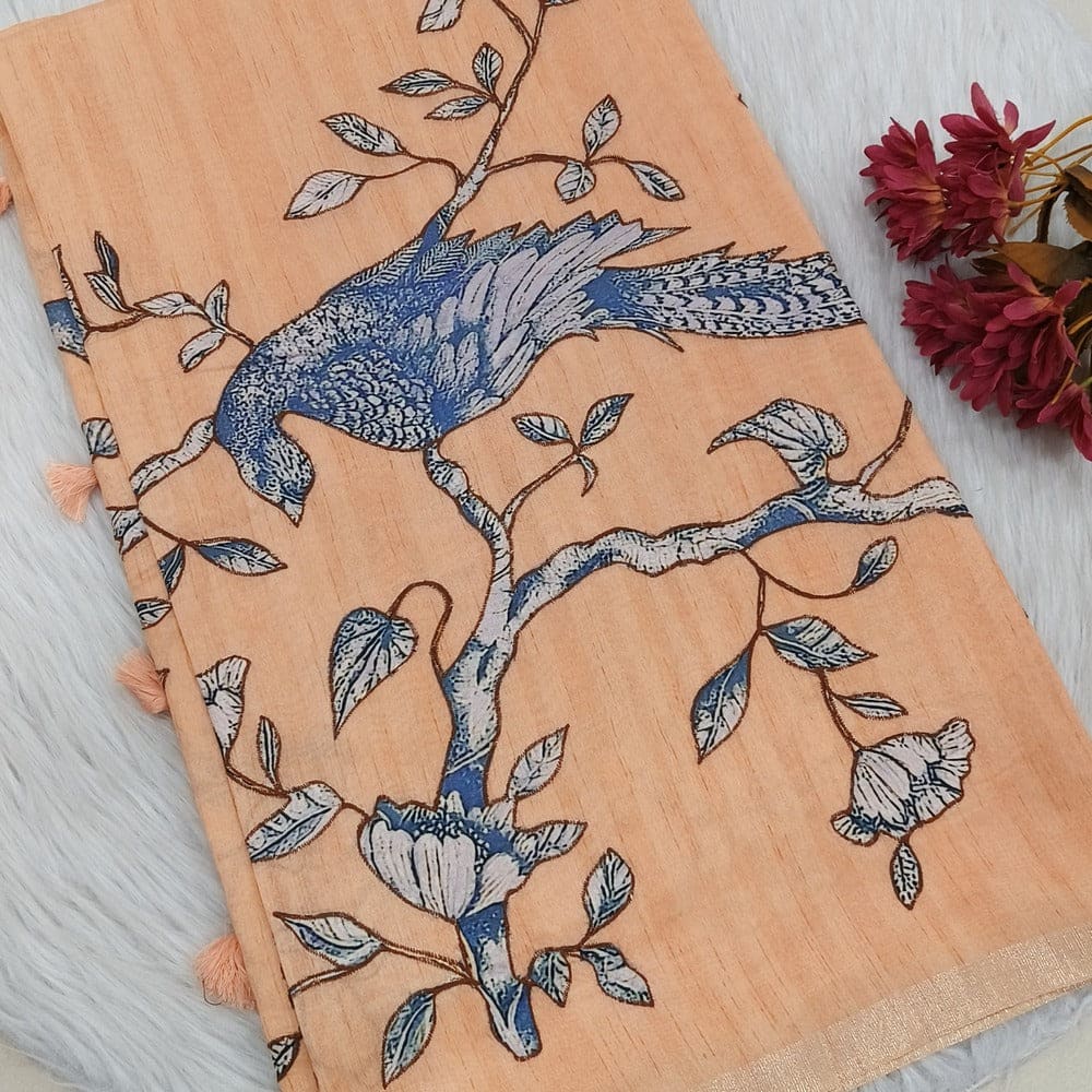 Pastel peach designer silk cotton saree ns117-Neidhal