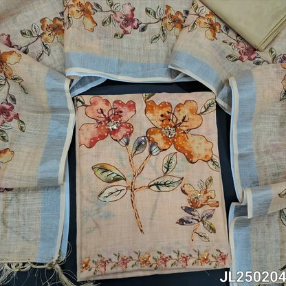 Pastel peach digital printed semi linen salwar material jl250204-Neidhal