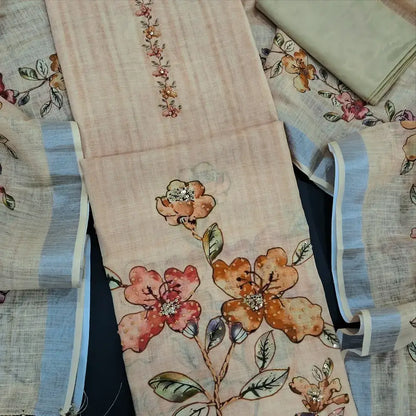 Pastel peach digital printed semi linen salwar material jl250204-Neidhal