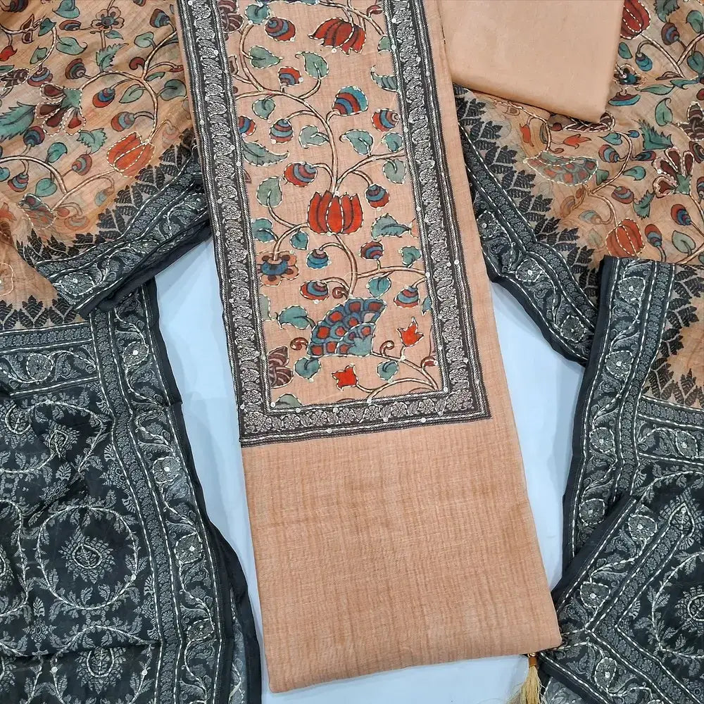 Pastel peach digital printed silk cotton salwar material my252603-Neidhal