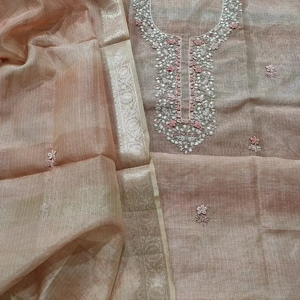 Pastel peach tissue kota silk cotton salwar material mr251903-Neidhal