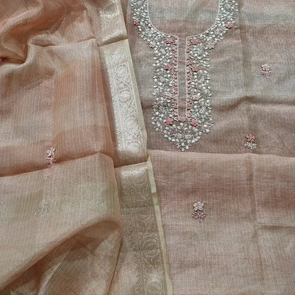 Pastel peach tissue kota silk cotton salwar material mr251903-Neidhal