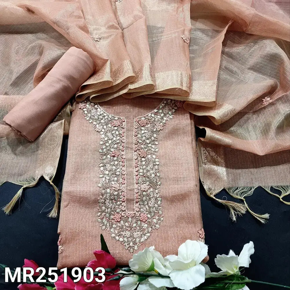Pastel peach tissue kota silk cotton salwar material mr251903-Neidhal