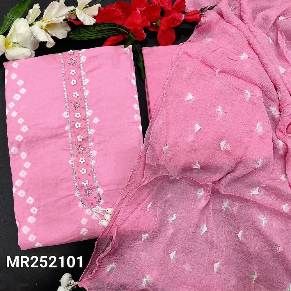 Pastel pink bandhini mul cotton salwar material mr252101-Neidhal