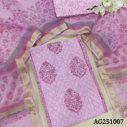 Pastel pink block printed chikankari embroidered pure cotton salwar material ag251007-Neidhal