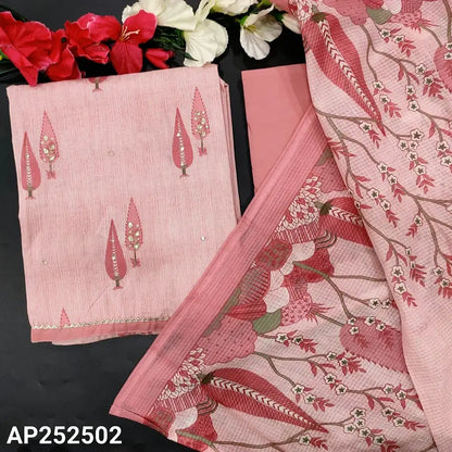 Pastel Pink Cotton Salwar Material with Hand Work & Kota Dupatta