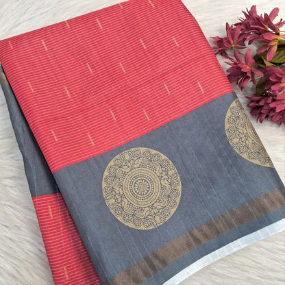 Pastel Pink Designer Self Embroidered Semi Gicha Saree NS211 - Neidhal