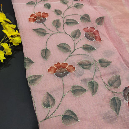 Pastel pink digital printed fancy organza saree ns72-Neidhal