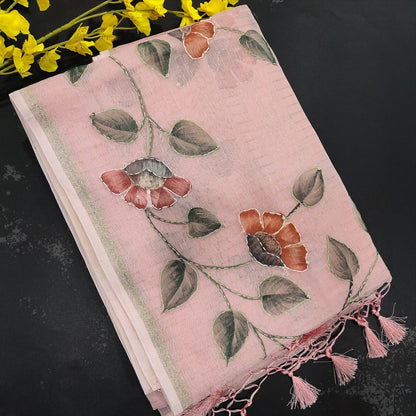 Pastel pink digital printed fancy organza saree ns72-Neidhal