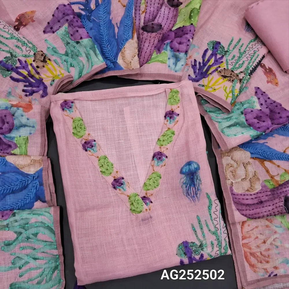 Pastel pink digital printed premium linen salwar material ag252502 Neidhal