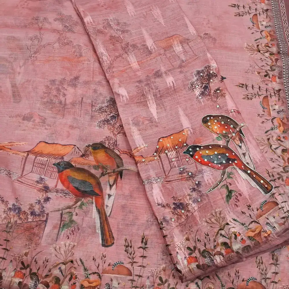 Pastel pink digital printed semi linen salwar material my251701-Neidhal