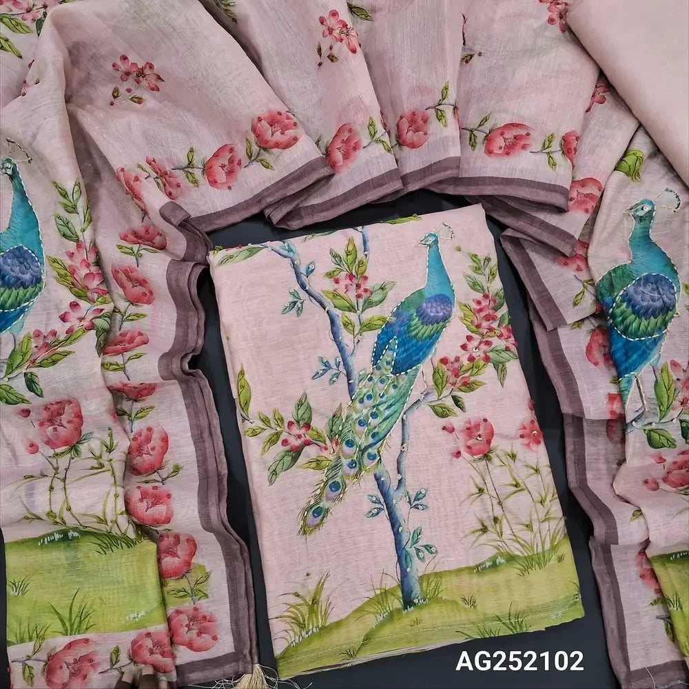 Pastel pink digital printed silk cotton salwar material ag252102 Neidhal