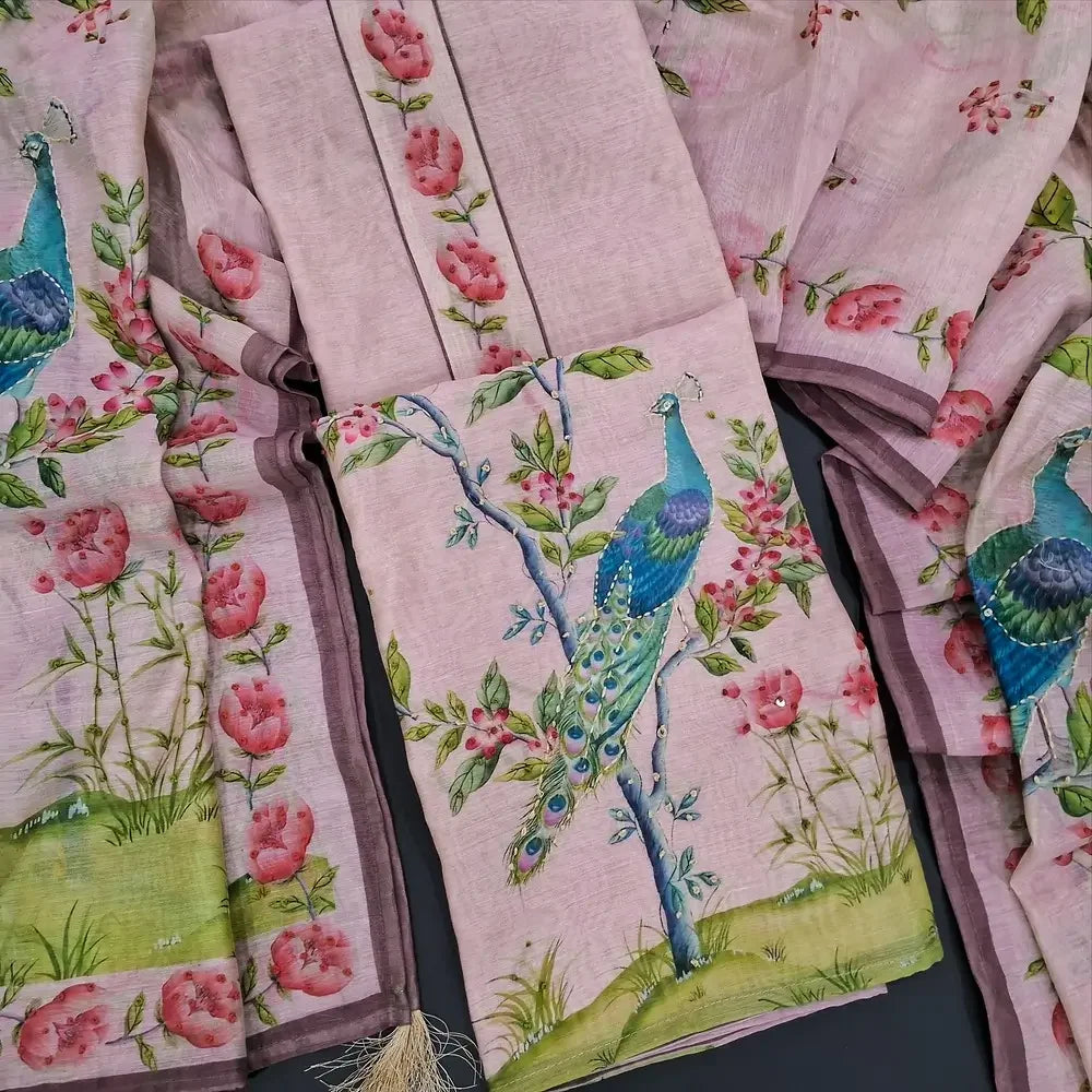 Pastel pink digital printed silk cotton salwar material ag252102 Neidhal