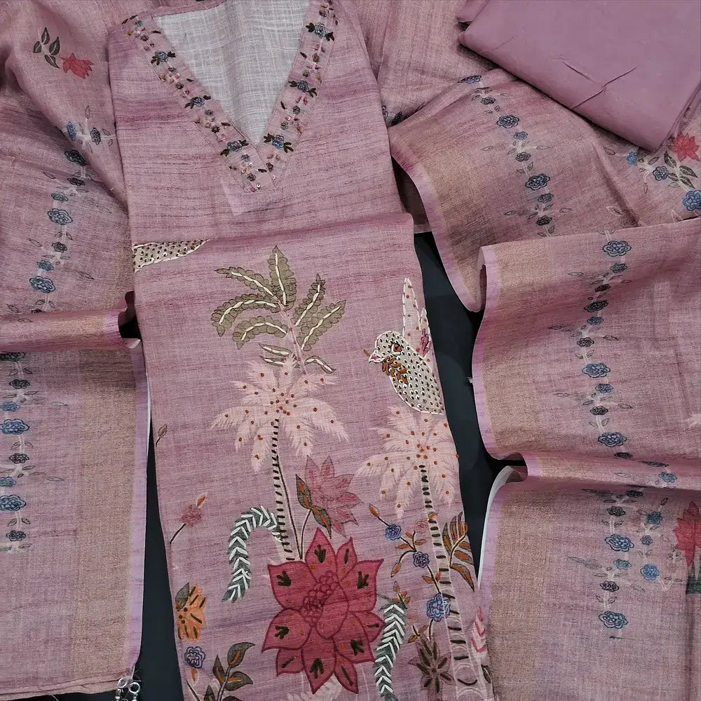 Pastel pink digital printed tissue linen salwar material jn251601-Neidhal