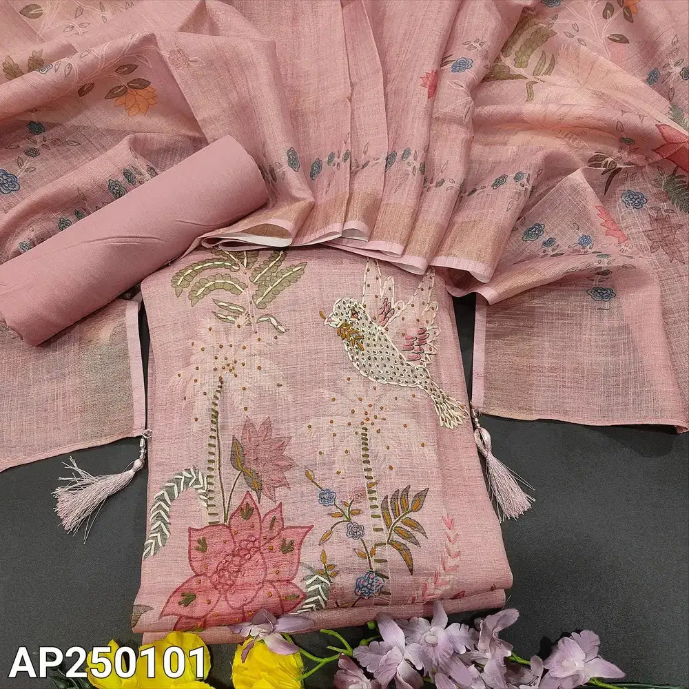Pastel pink digital printed tissue linen salwar material ap250101-Neidhal