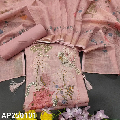 Pastel pink digital printed tissue linen salwar material ap250101-Neidhal