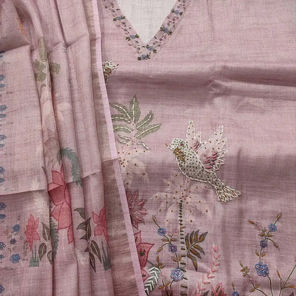 Pastel pink digital printed tissue linen salwar material ap250101-Neidhal