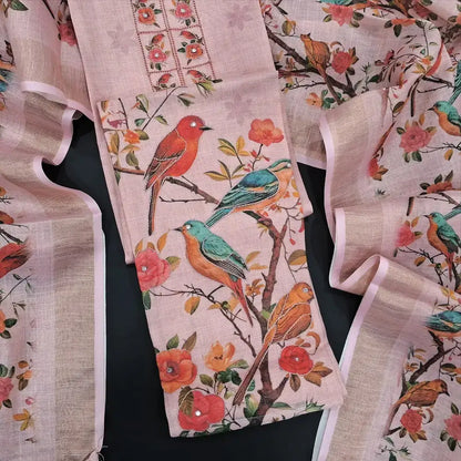 Pastel pink digital printed tissue silk cotton salwar material my253001-Neidhal