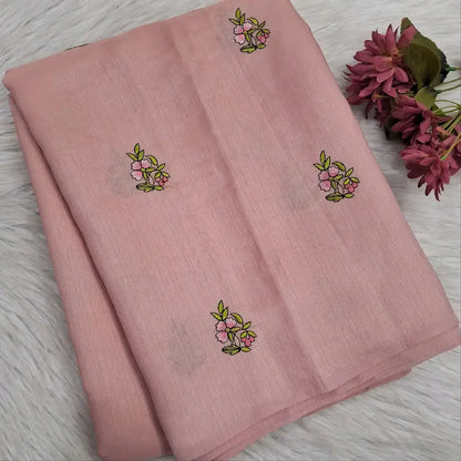 Pastel pink embroidered fancy slub silk cotton saree ns223-Neidhal